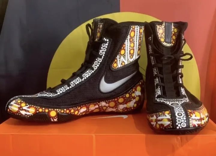 Custom boots with Kalari Art hand-painted artwork